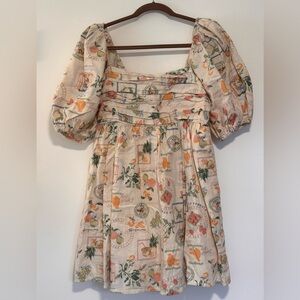 Abercrombie Emerson Linen Puff Sleeve Mini Dress - Italian Print - Large